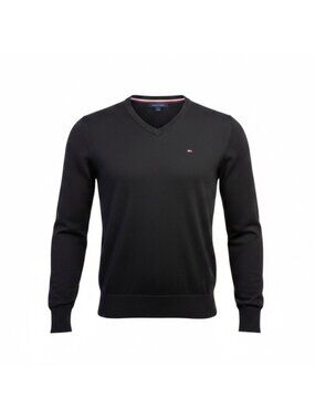 Tommy Hilfiger Mens Black V-Neck Premium Cotton Sweater  Casual Wear Size M